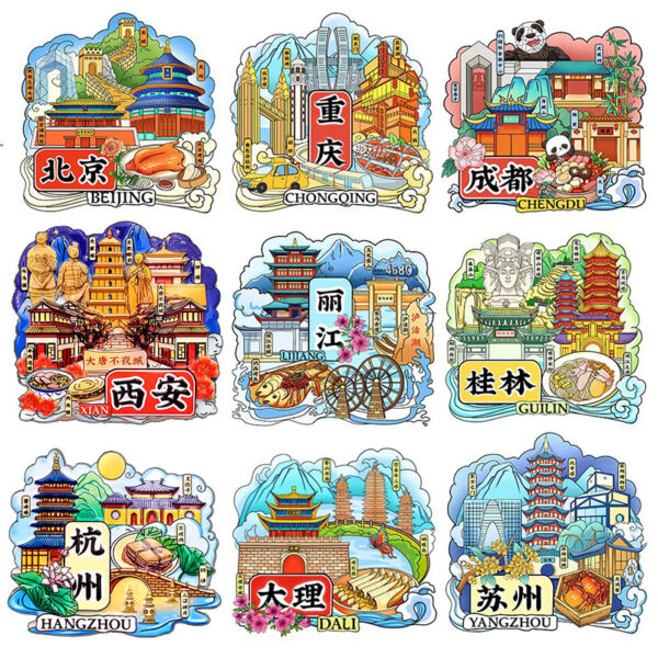 9-Pack 3D China City Fridge Magnet Set | Beijing, Chongqing, Xian, Lijiang, Hangzhou, Dali & More Souvenirs